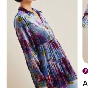 Anthropologie Maeve Reverie Tiered Floral Velvet Top S